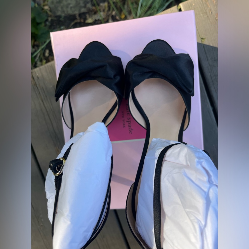 ♠️KATE SPADE BRIDAL BOW BLACK SATIN HEELS SANDALS 9 - Picture 11 of 13